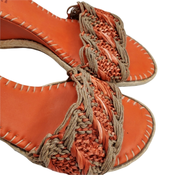 NEW Colin Stuart Orange Rattan Whipstitch Detail Wedge - Picture 9 of 10